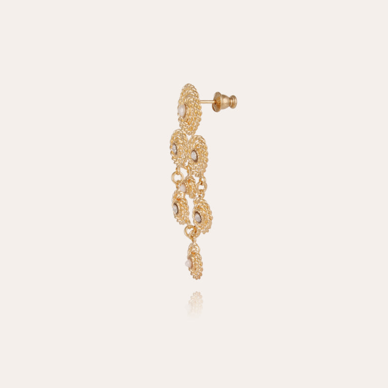 Boucles d'oreilles Mistral petit modèle dorées - Nacre blanche & strass